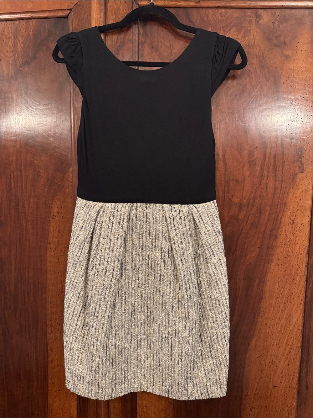 Alice + Olivia Black and Ivory Textured Two-Tone Sheath Dress
